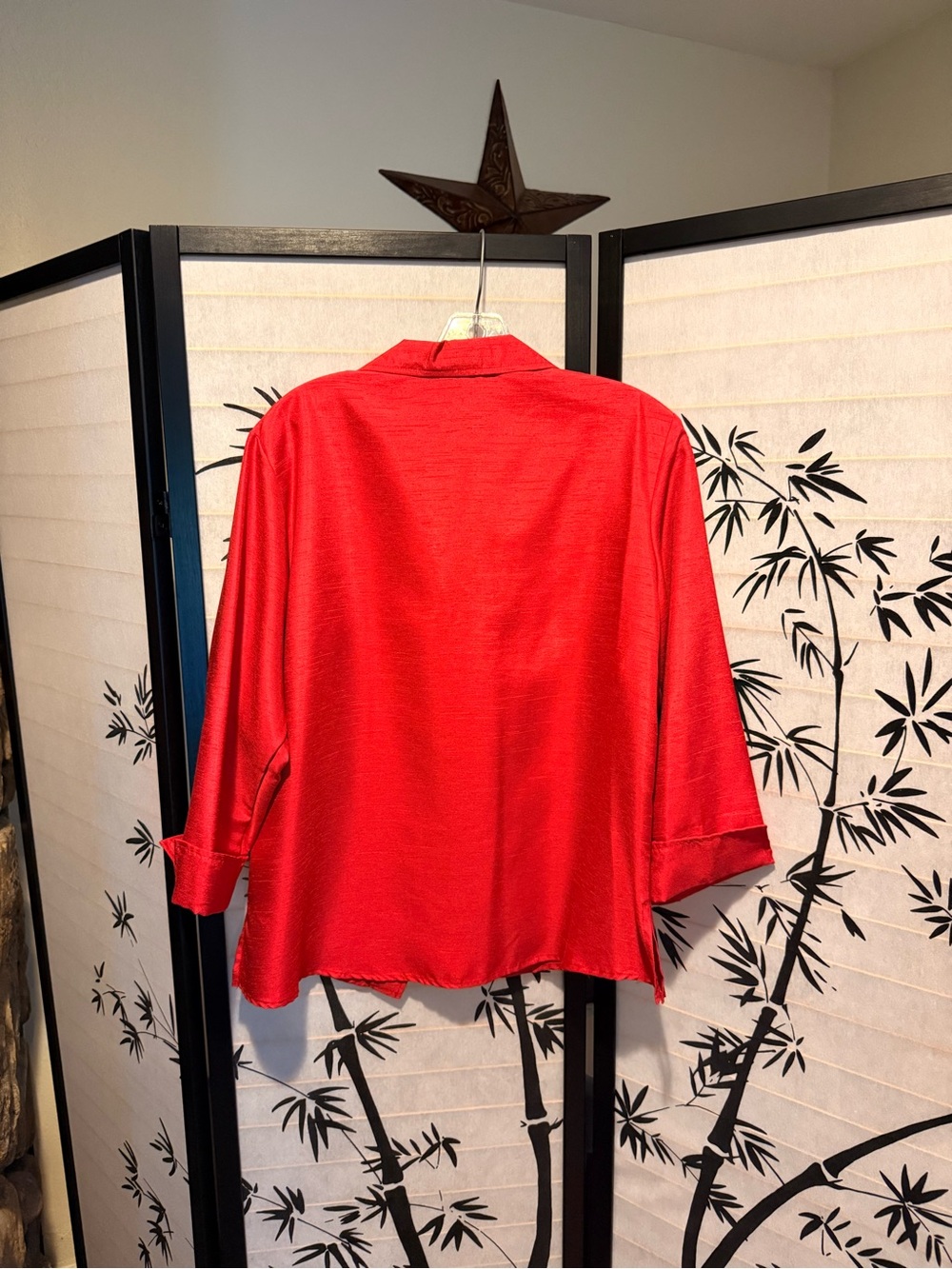 Bright Red Button-Front Blouse - Picture 2 of 4